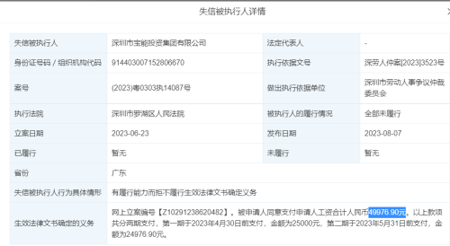 宝能成“老赖”！欠薪表曝光