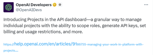 OpenAI在API新增”项目“功能，可精细化管理模型