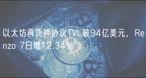 以太坊再质押协议TVL破94亿美元，Renzo 7日增12.34%