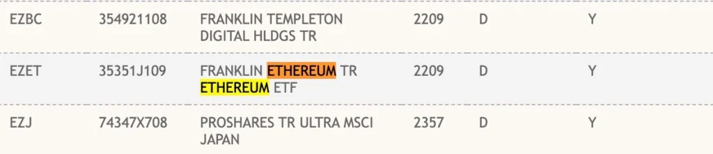 VanEck、富兰克林的以太坊现货ETF已在DTCC列出！ETH冲上3800美元